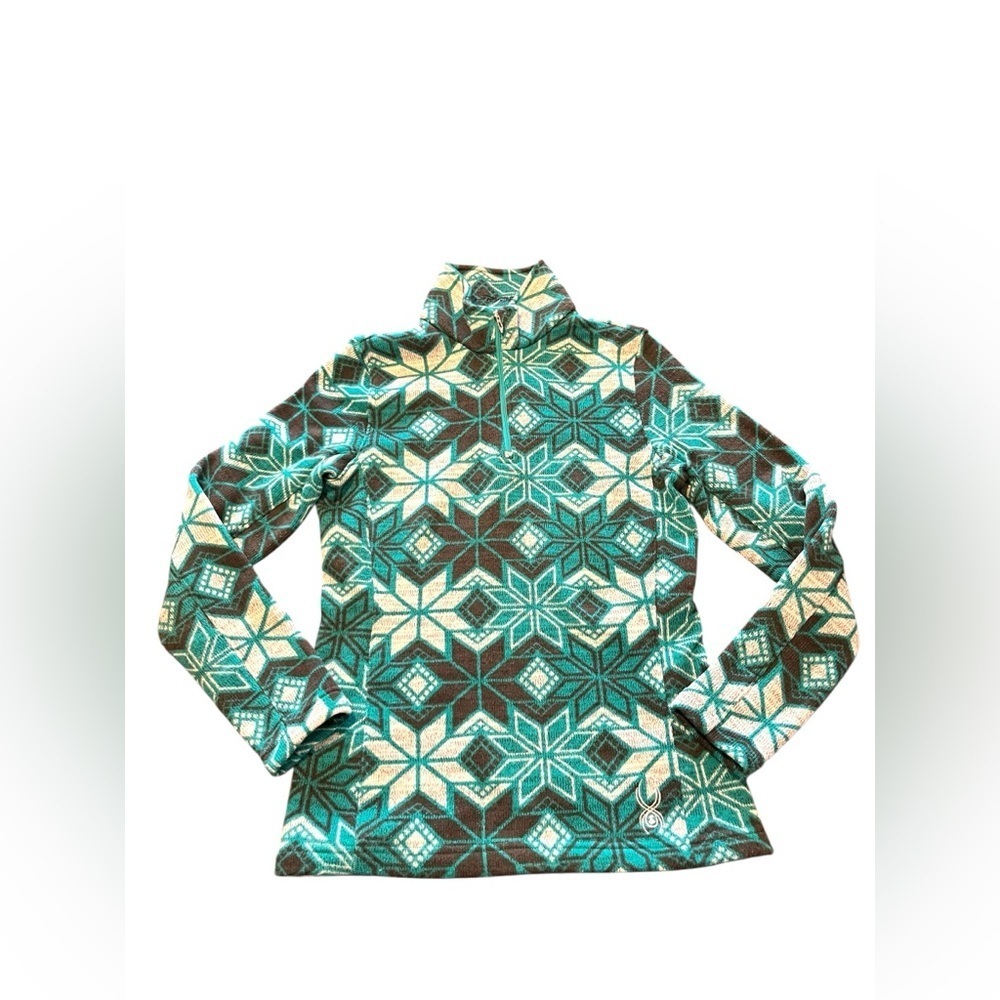Spyder Teal and Cream Knit 1/4 Zip Sz 10